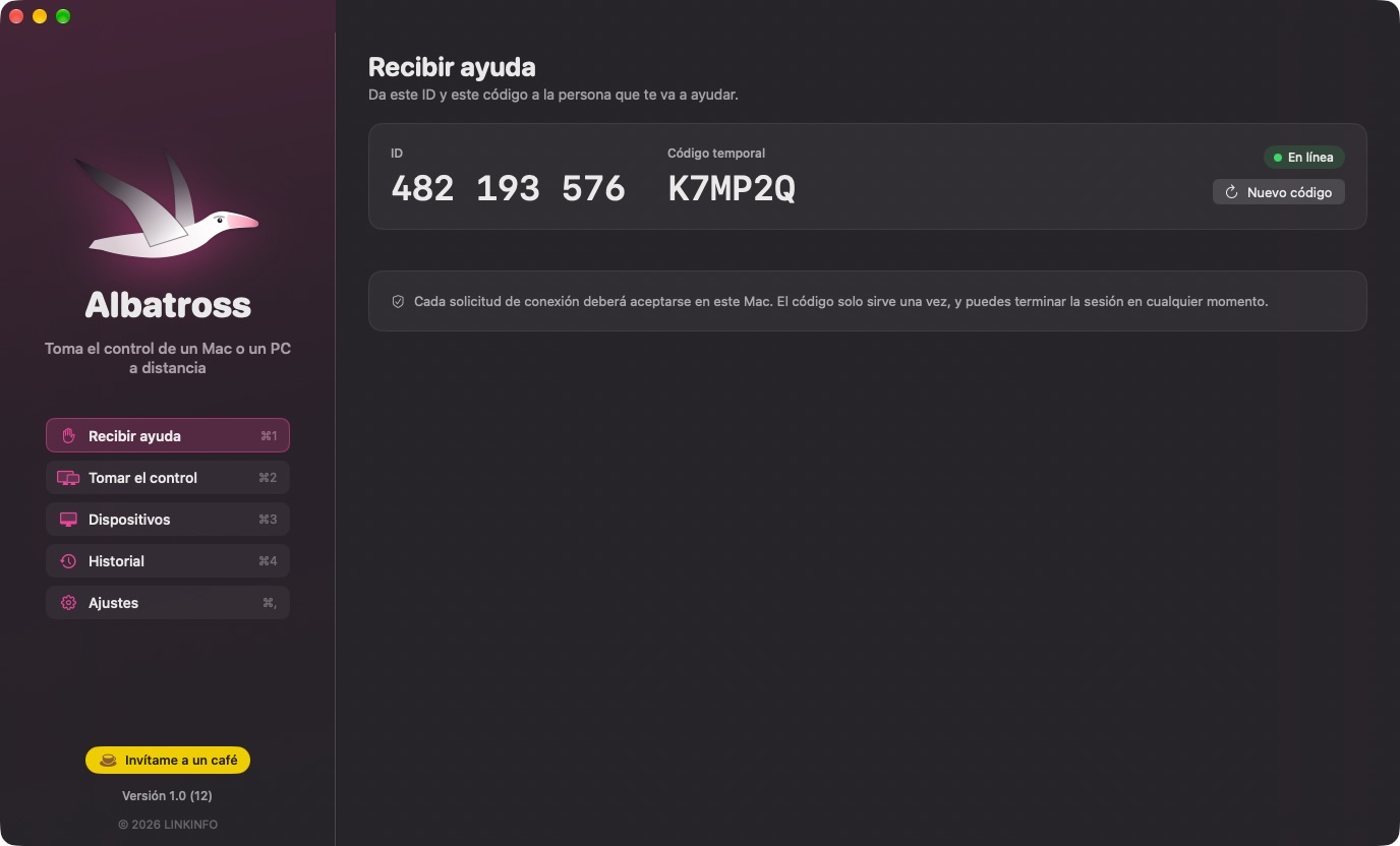 Recibir ayuda: ID y código temporal